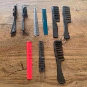 Set of professional combs and brush cleaners